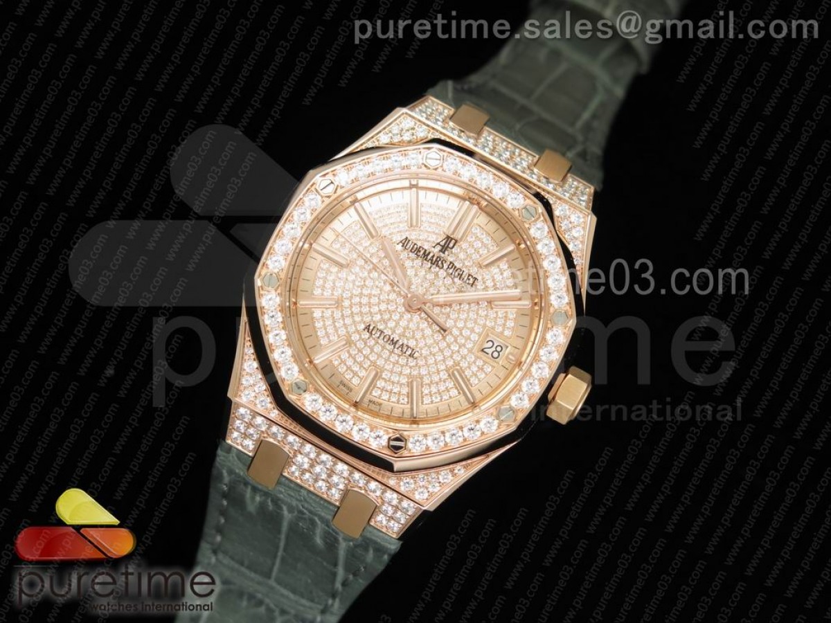 Diamonds Rose Gold Audemars Piguet Royal Oak Lady Replica Watch